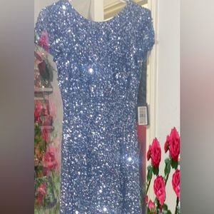 Adrianna Papell blue sequins gown